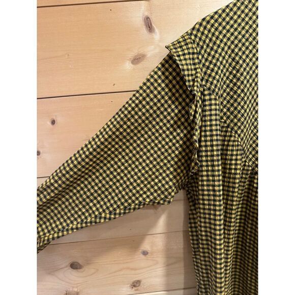 Topshop Textured Check Ruffle Mini Shirt Dress Mustard Sz 14 EUC - Picture 13 of 13